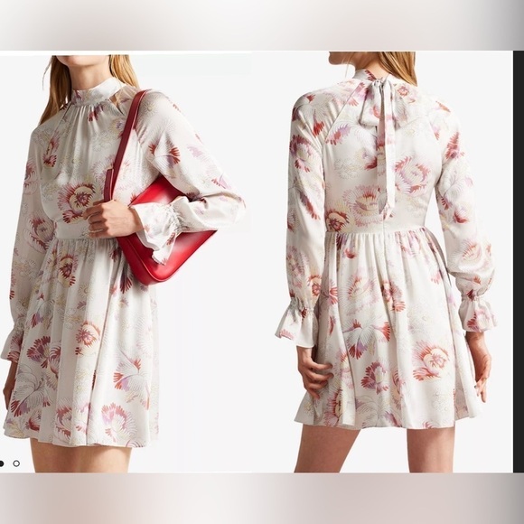 Ted Baker Dresses & Skirts - Ted Baker Dinnaa Floral high neck long sleeves Mini Dress Ivory size tb 1 US 2